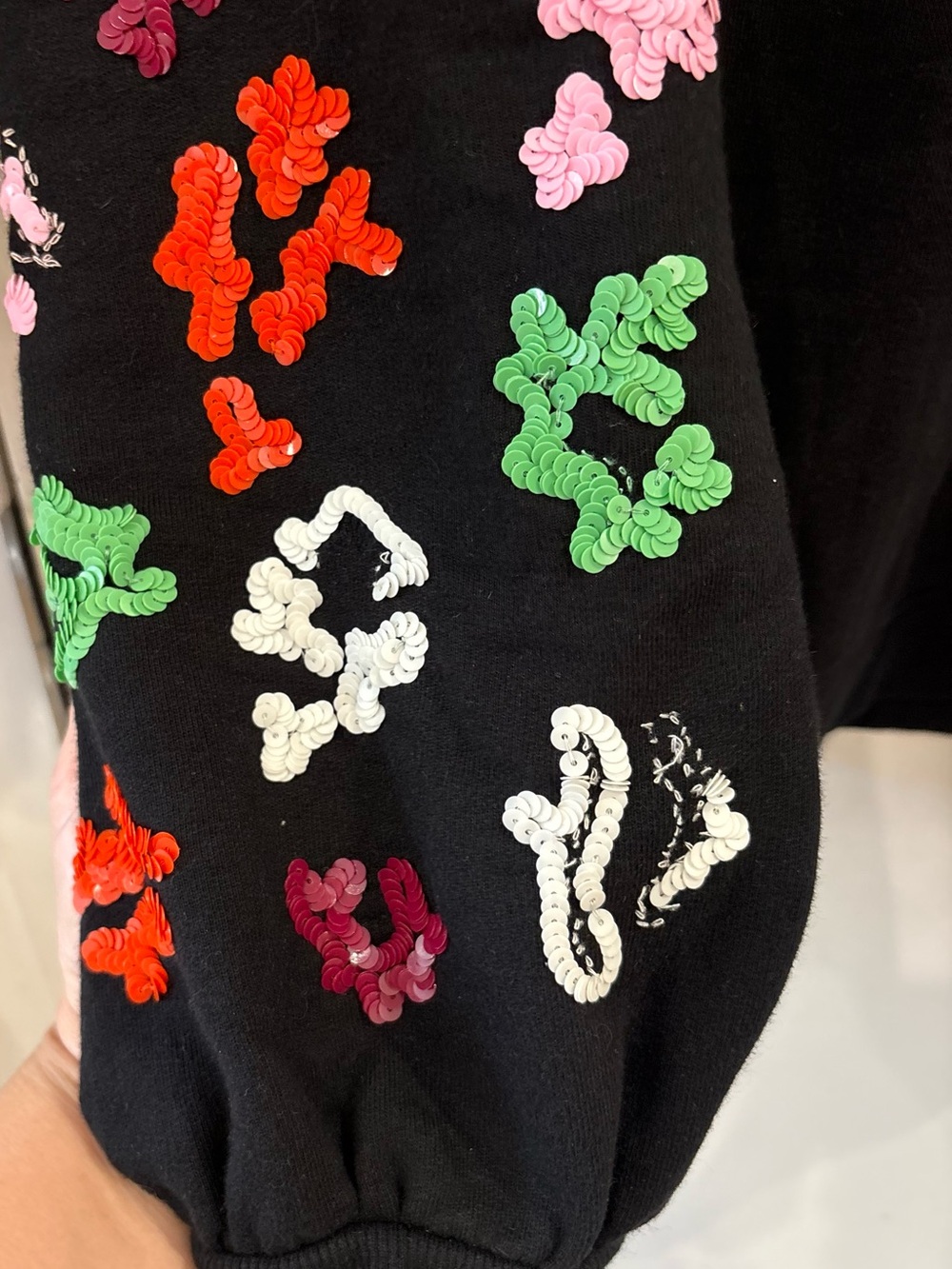 Essential Antwerp Black Sweatshirt with Colorful Embroidered Floral Sleeves - Picture 3 of 11